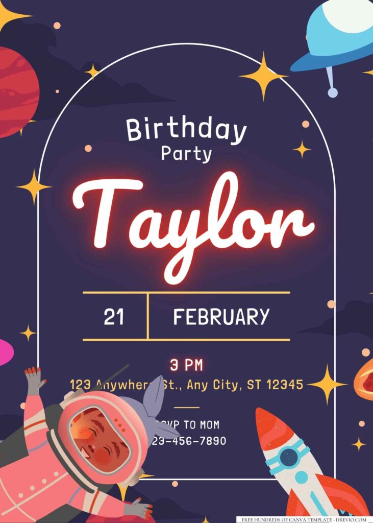 FREE Editable Astronaut Space Birthday Invitation