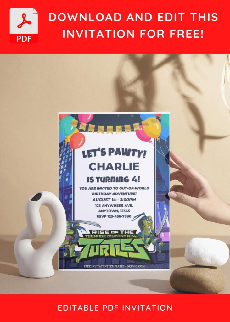 (Free Editable PDF) Slice, Dice & Party Nice TMNT Birthday Invitation Templates I