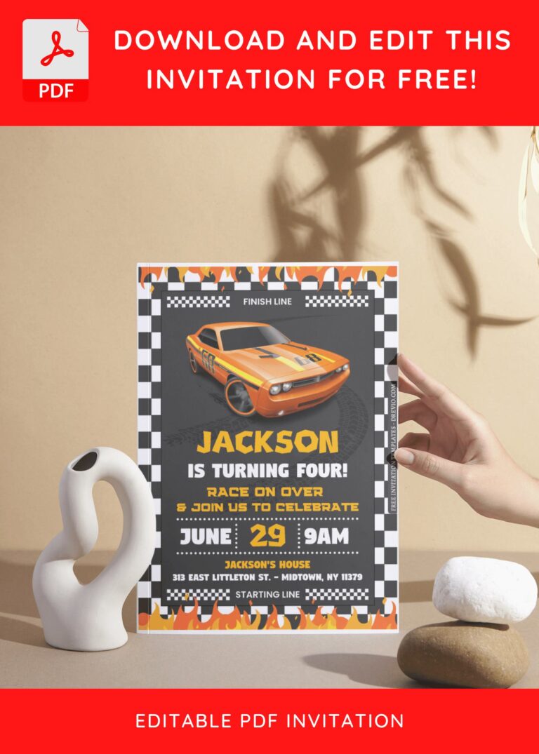(Free Editable PDF) Burning Joy Hot Wheels Birthday Invitation Templates