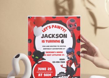 (Free Editable PDF) Lady Bug & Cat Noir Birthday Invitation Templates I