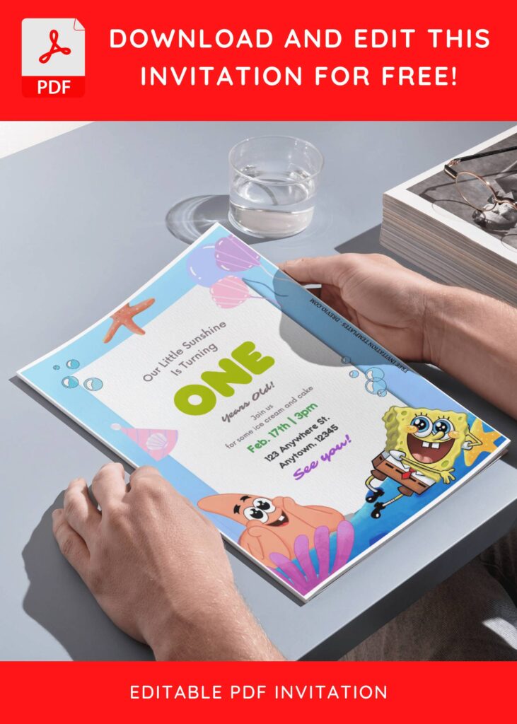 (Free Editable PDF) Bubbly Birthday Blast SpongeBob Birthday Invitation Templates H