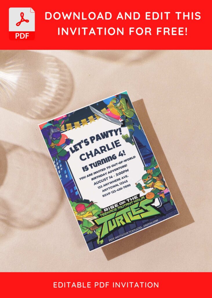(Free Editable PDF) Slice, Dice & Party Nice TMNT Birthday Invitation Templates G