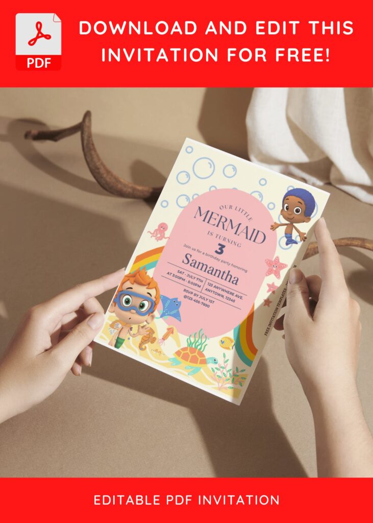 (Free Editable PDF) Cute Bubble Guppies Gang Birthday Invitation Templates F