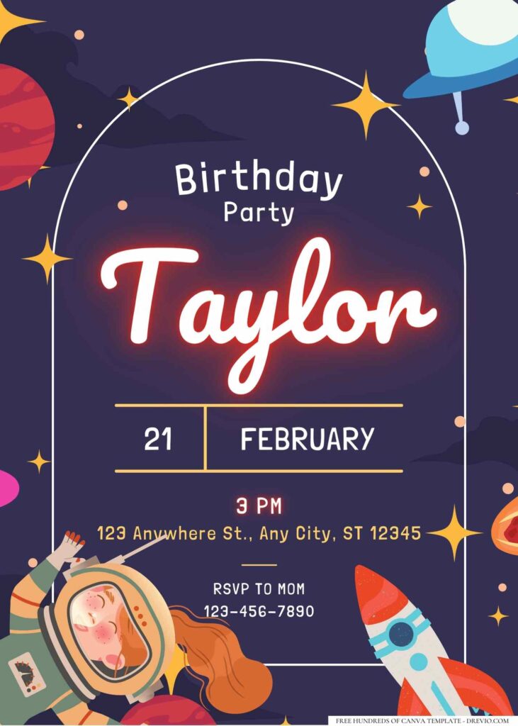 FREE Editable Astronaut Space Birthday Invitation
