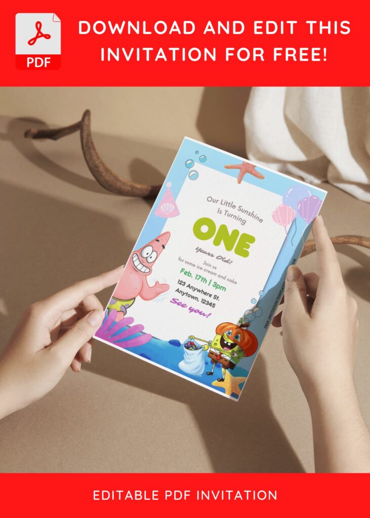 (Free Editable PDF) Bubbly Birthday Blast SpongeBob Birthday Invitation Templates F
