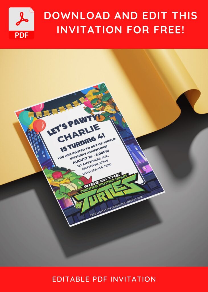 (Free Editable PDF) Slice, Dice & Party Nice TMNT Birthday Invitation Templates E