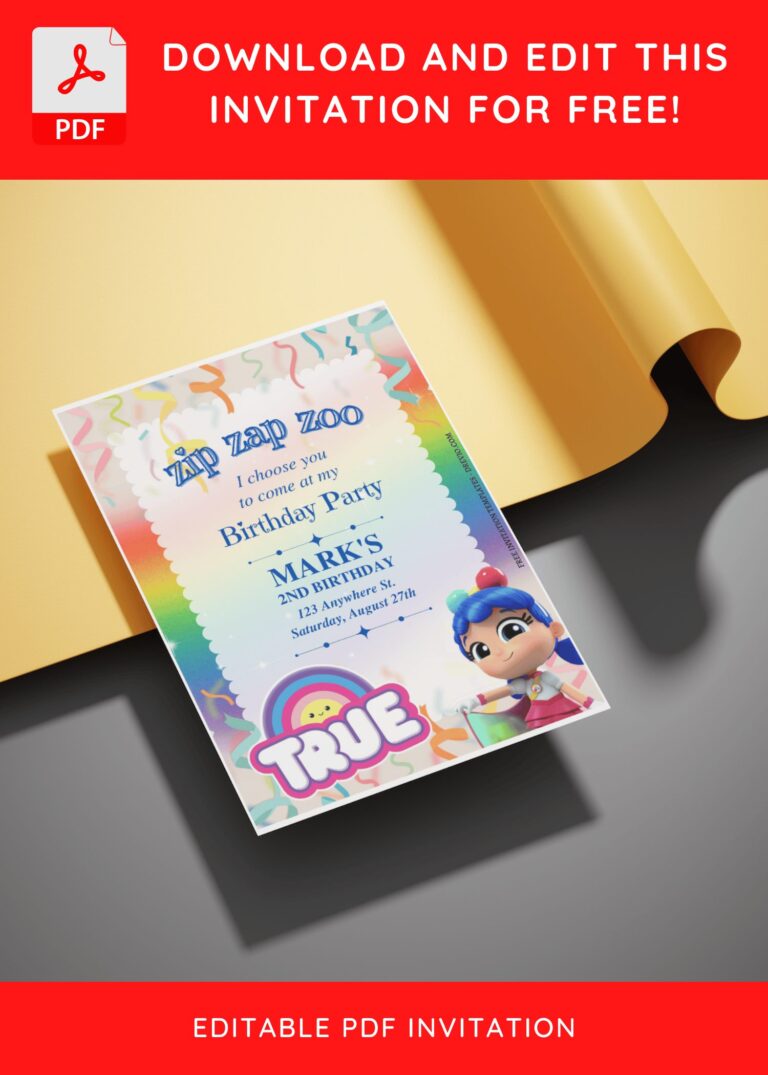 (Free Editable PDF) Magical True And Rainbow Kingdom Birthday Invitation Templates