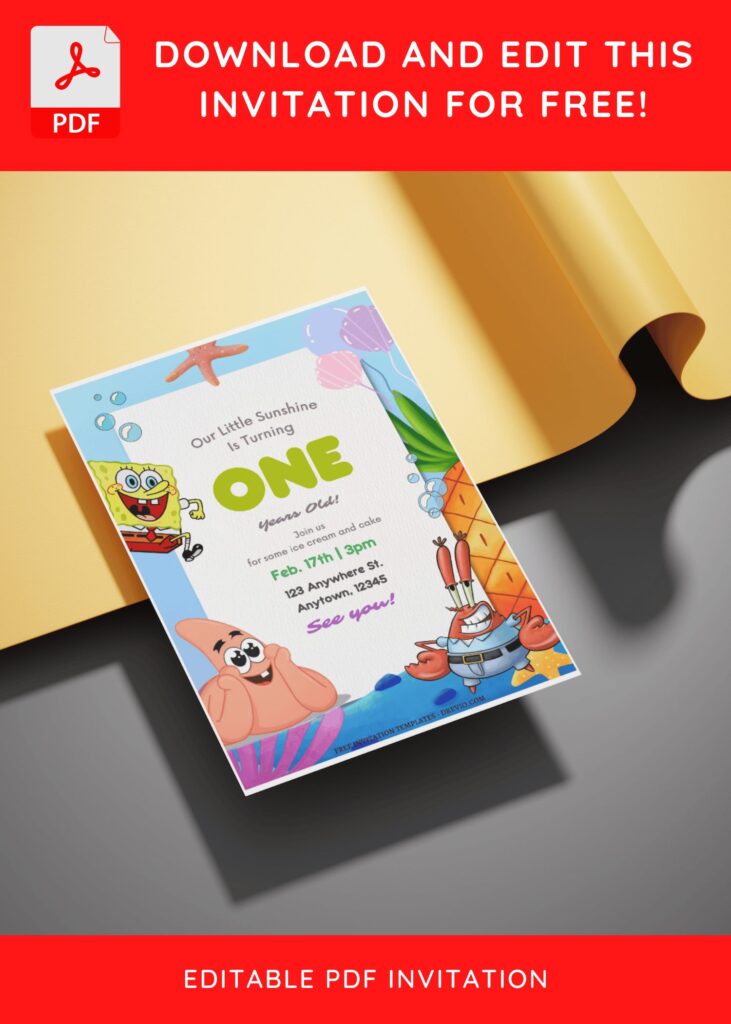 (Free Editable PDF) Bubbly Birthday Blast SpongeBob Birthday Invitation Templates