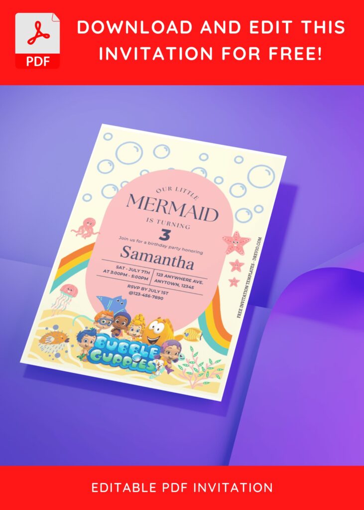 (Free Editable PDF) Cute Bubble Guppies Gang Birthday Invitation Templates D