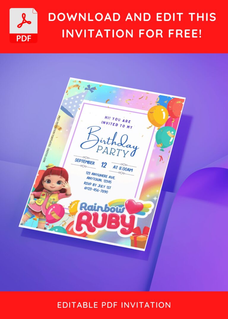 (Free Editable PDF) Rainbow Ruby Birthday Invitation Templates For Colorful Celebration