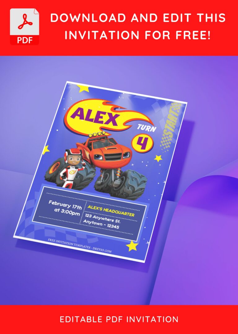 (Free Editable PDF) Vroom-Vroom Blaze & Monster Machine Birthday Invitation Templates
