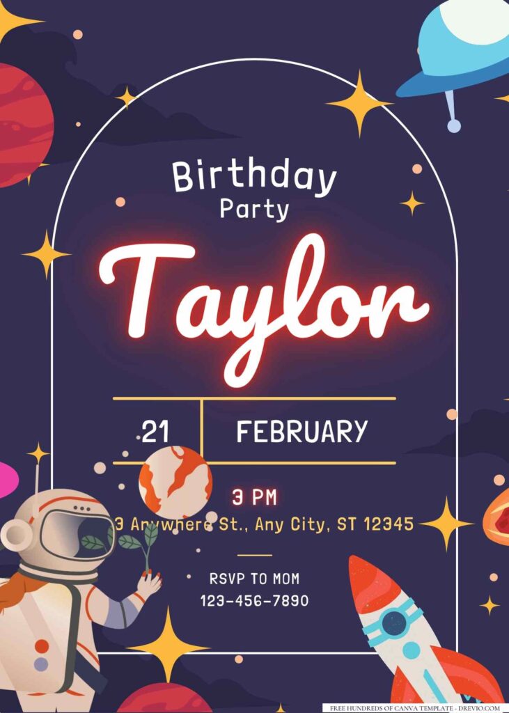 FREE Editable Astronaut Space Birthday Invitation