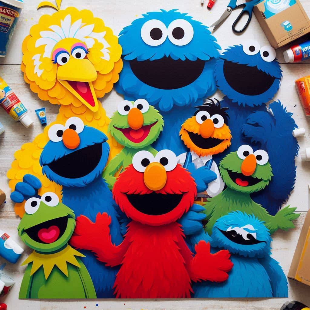 Elmo, Big bird and Cookie Monster Sesame Street Character Cutouts