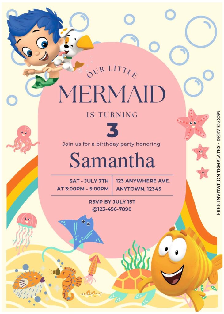 (Free Editable PDF) Cute Bubble Guppies Gang Birthday Invitation Templates B