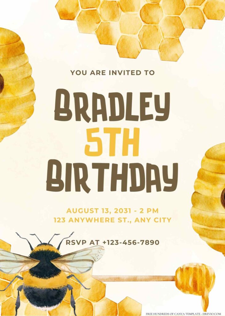 FREE Editable Bee Birthday Invitation