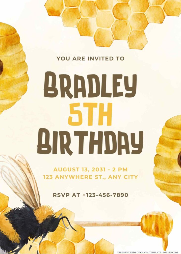 FREE Editable Bee Birthday Invitation
