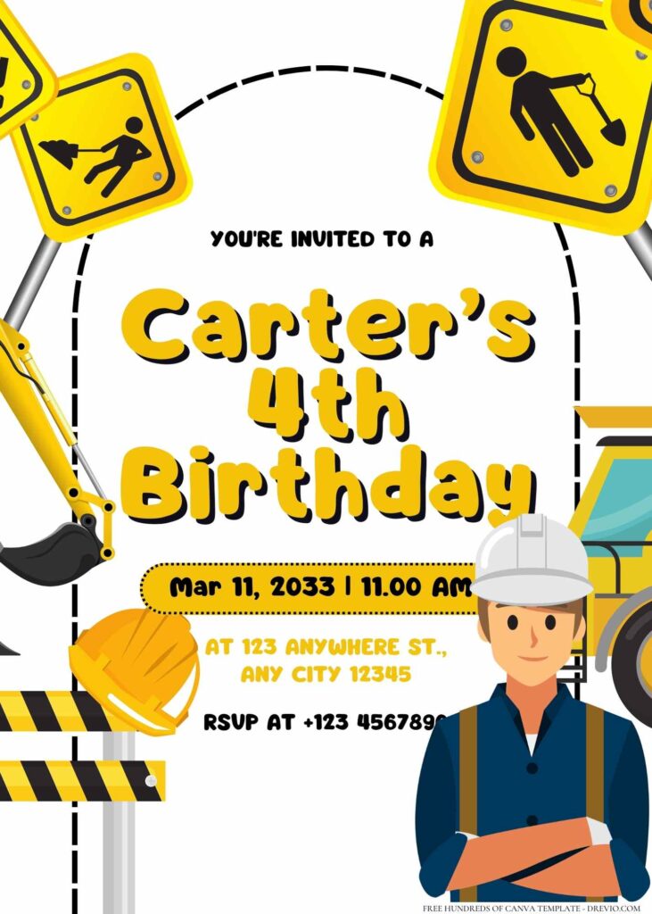 FREE Editable Construction Birthday Invitation