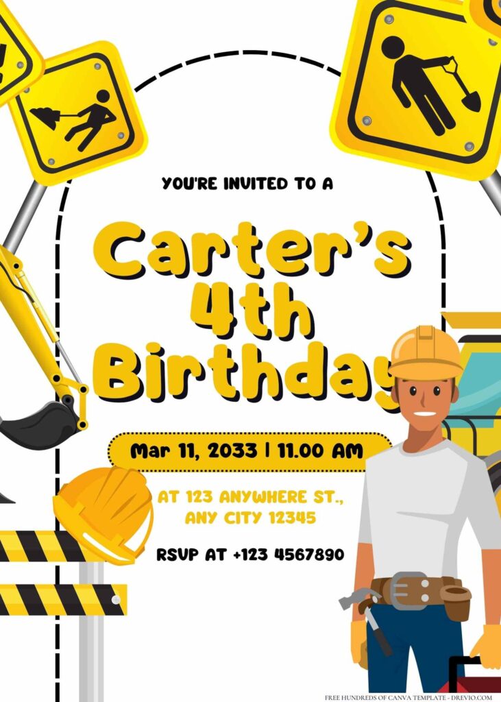FREE Editable Construction Birthday Invitation