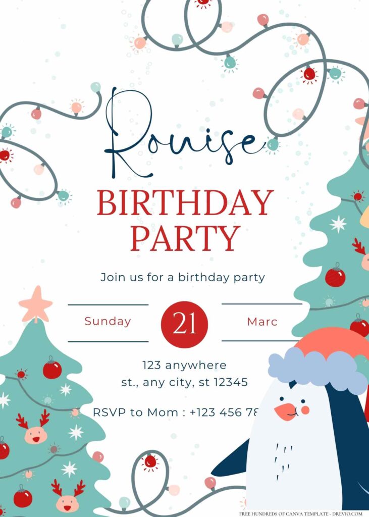 FREE Editable Cutesy Winter Snow Birthday Invitation