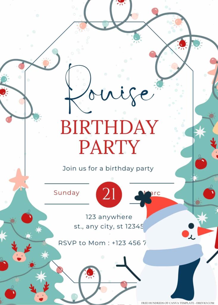 FREE Editable Cutesy Winter Snow Birthday Invitation