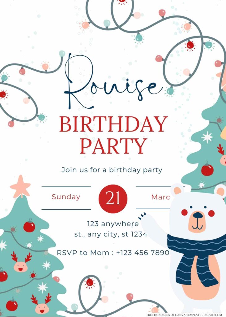 FREE Editable Cutesy Winter Snow Birthday Invitation