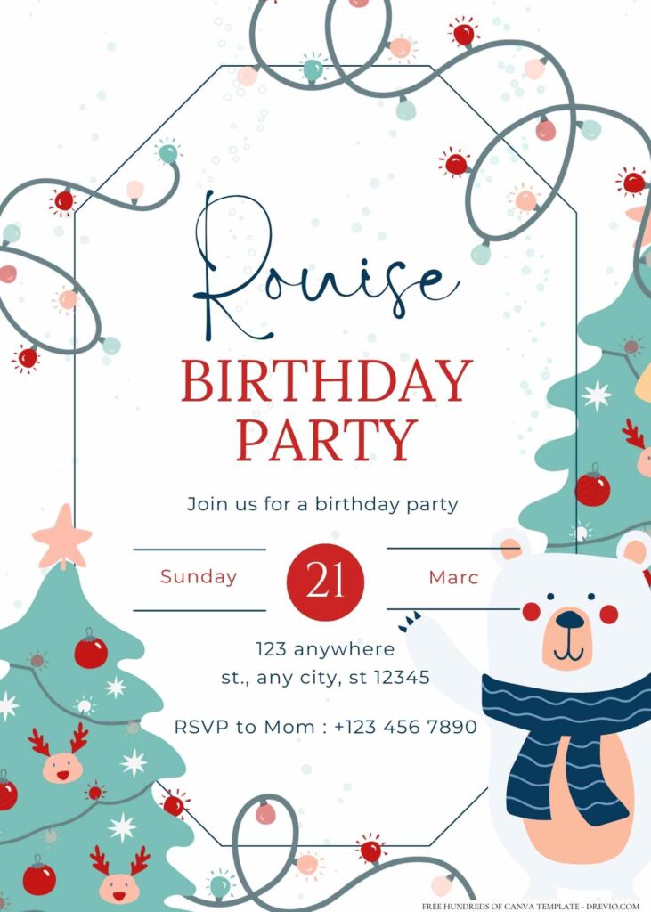 FREE Editable Cutesy Winter Snow Birthday Invitation