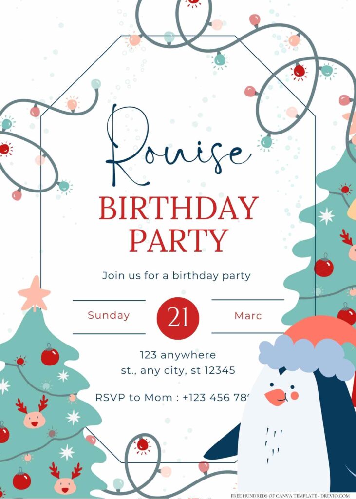 FREE Editable Cutesy Winter Snow Birthday Invitation