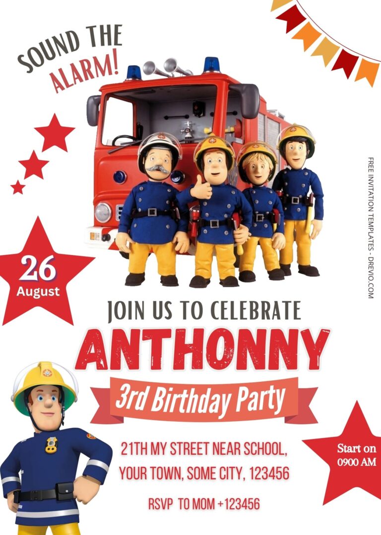 FREE Fireman Sam Birthday Invitation Templates