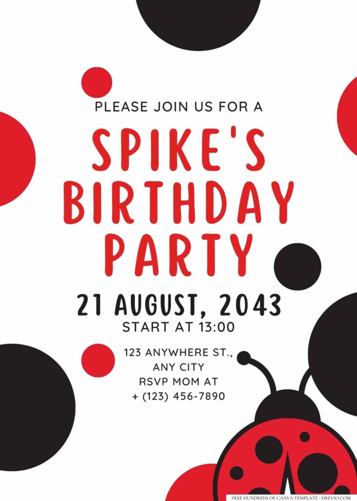 FREE Editable Ladybug Birthday Invitation