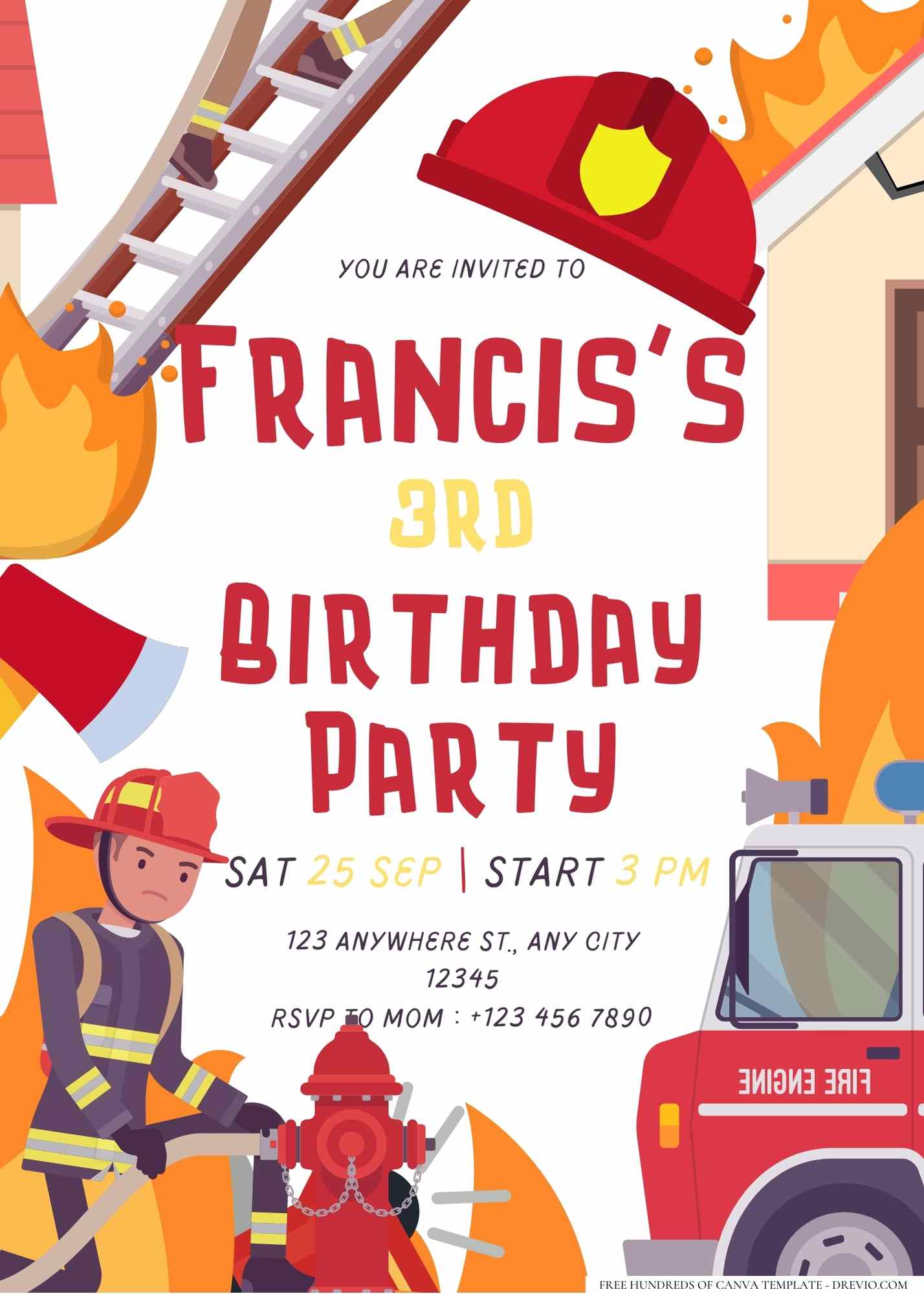 20+ Little Firefighter Birthday Invitation Templates, image size:1428x2000