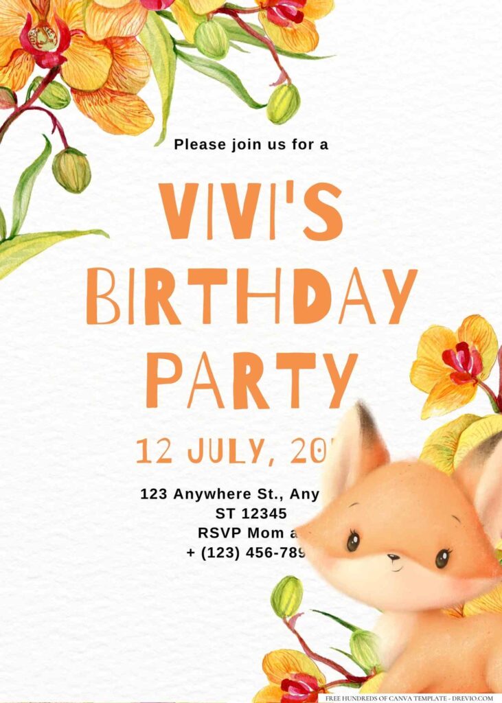 FREE Editable Little Fox Birthday Invitation