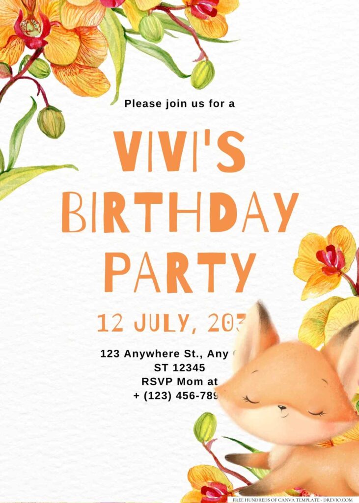 FREE Editable Little Fox Birthday Invitation