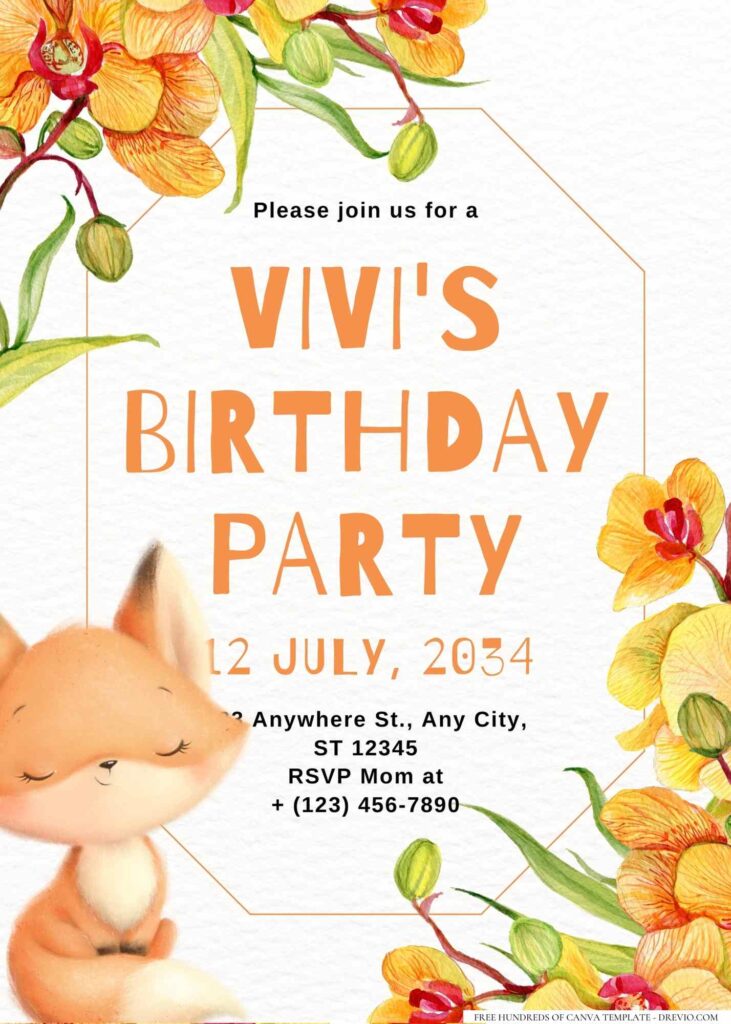 FREE Editable Little Fox Birthday Invitation