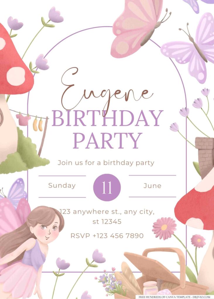 FREE Editable Little Purple Fairy Birthday Invitation