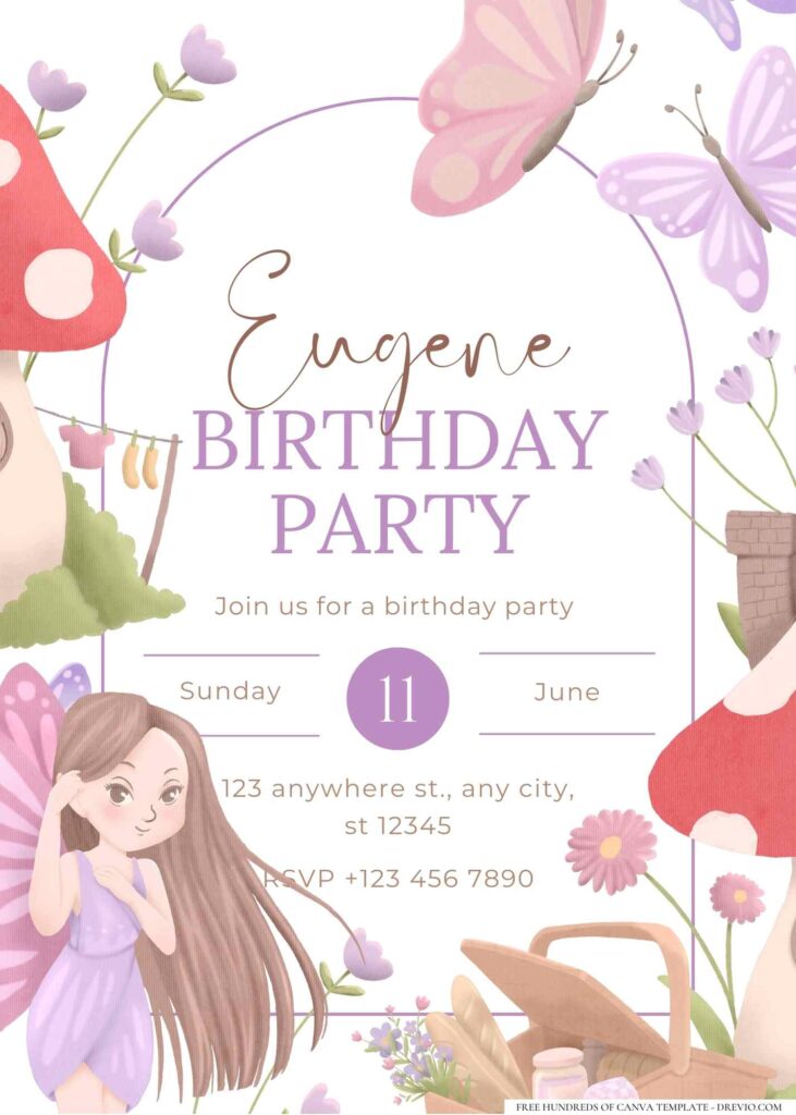 FREE Editable Little Purple Fairy Birthday Invitation