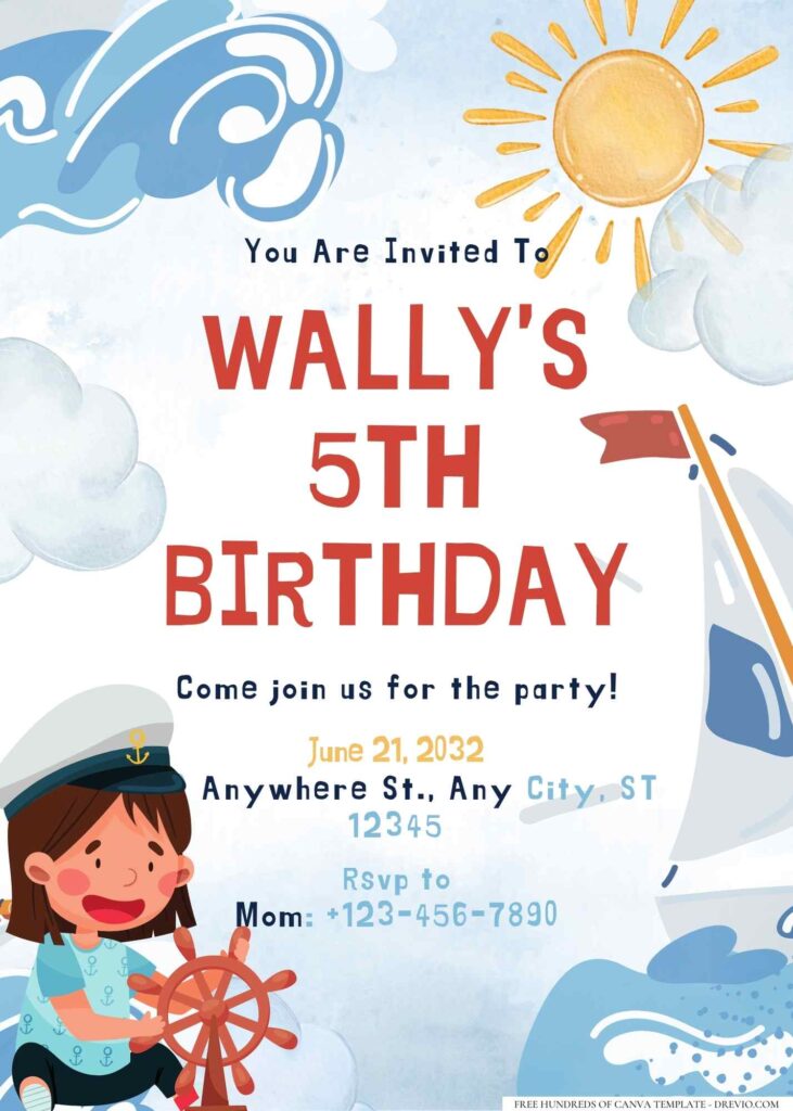 FREE Editable Little Sailor Birthday Invitation