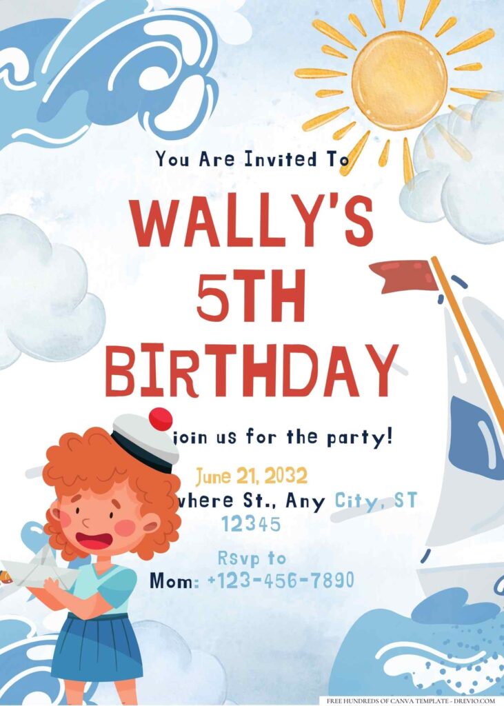 FREE Editable Little Sailor Birthday Invitation