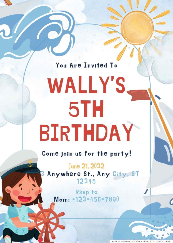 FREE Editable Little Sailor Birthday Invitation