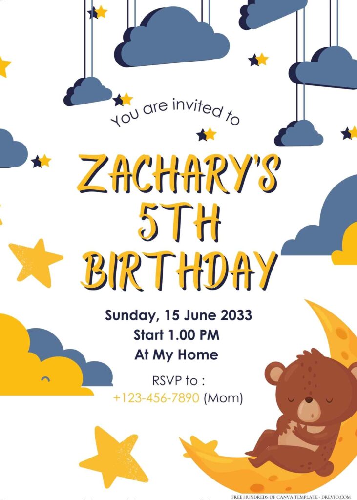 FREE Editable Moon and Stars Birthday Invitation