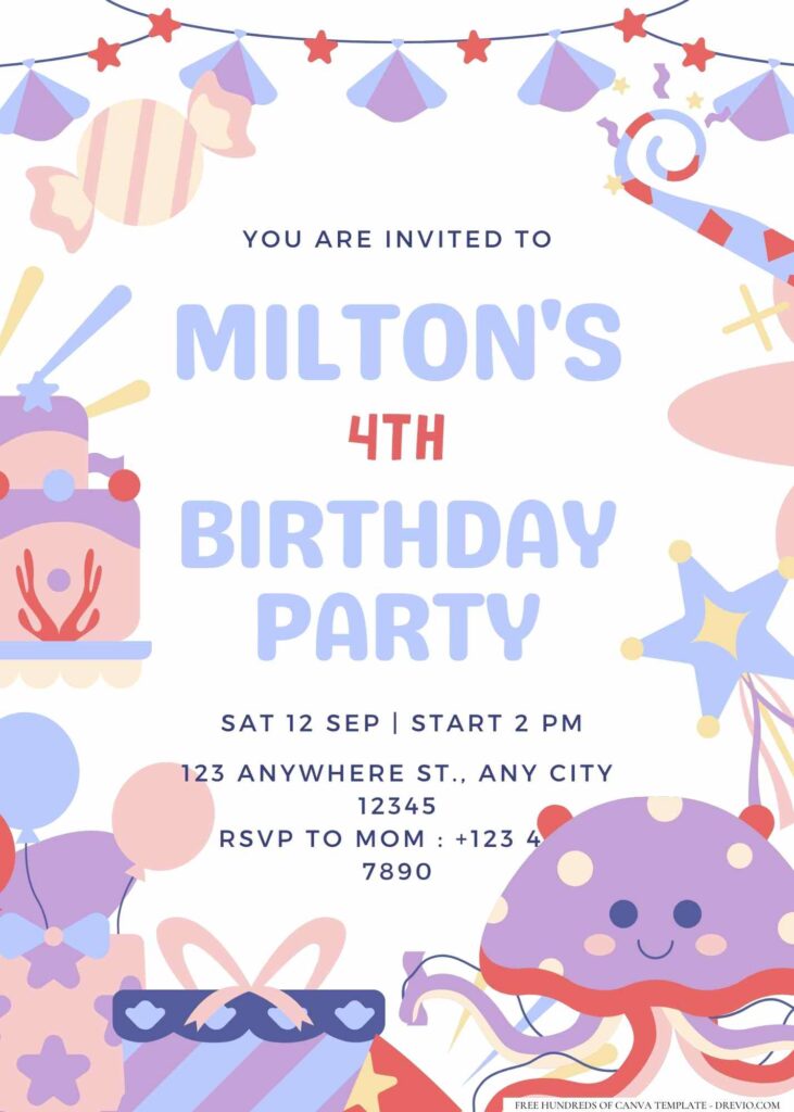 FREE Editable Simple Cute Sea Animals Birthday Invitation