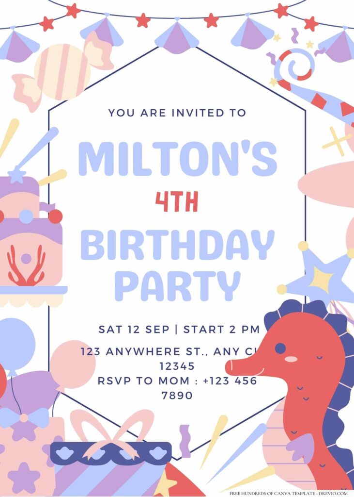 FREE Editable Simple Cute Sea Animals Birthday Invitation