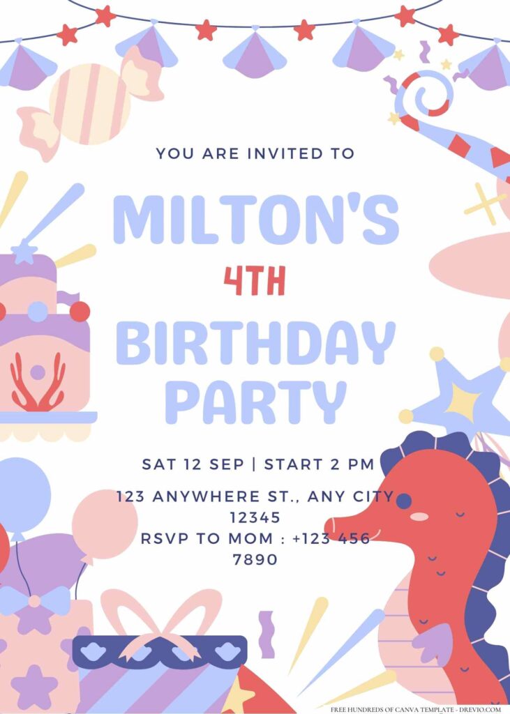 FREE Editable Simple Cute Sea Animals Birthday Invitation