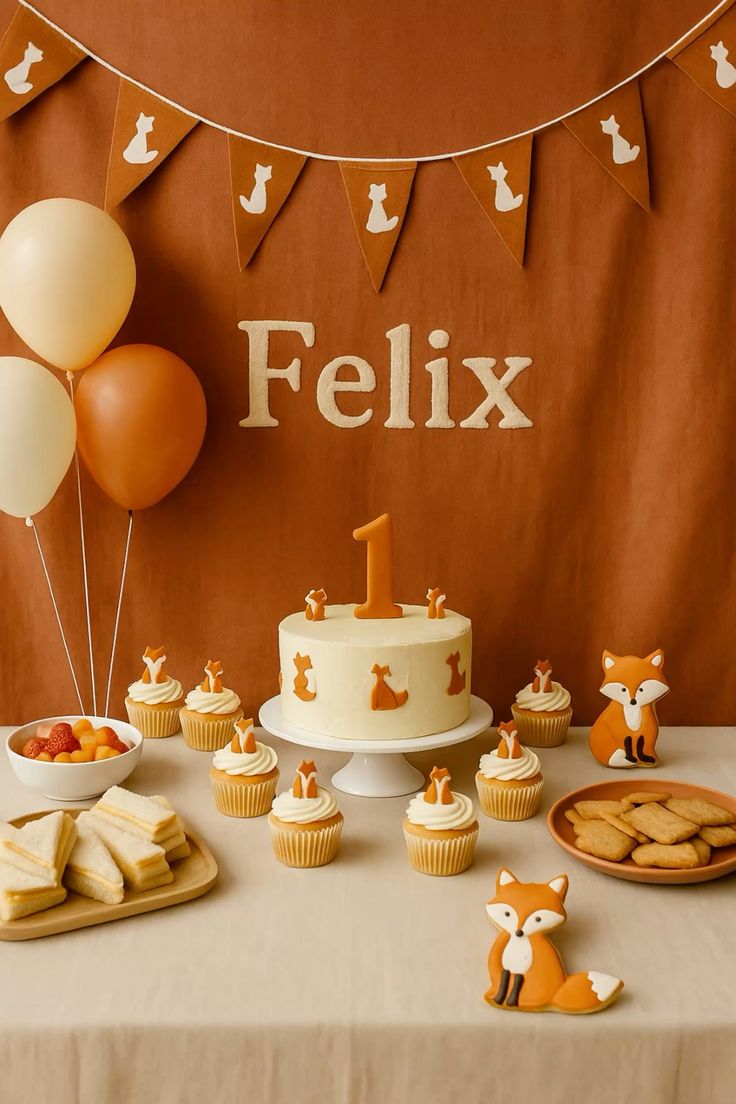 Collection of Little Fox birthday invitations with adorable fox characters, sage green backgrounds, forest illustrations, and woodland decorations