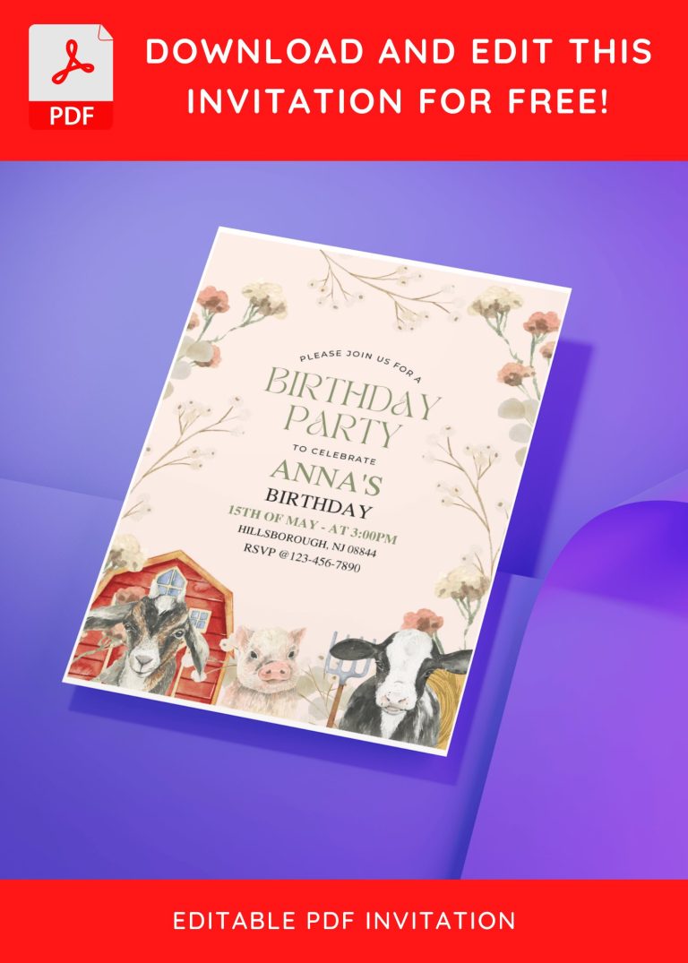 (Free Editable PDF) Barnyard Farm Kids Birthday Invitation Templates
