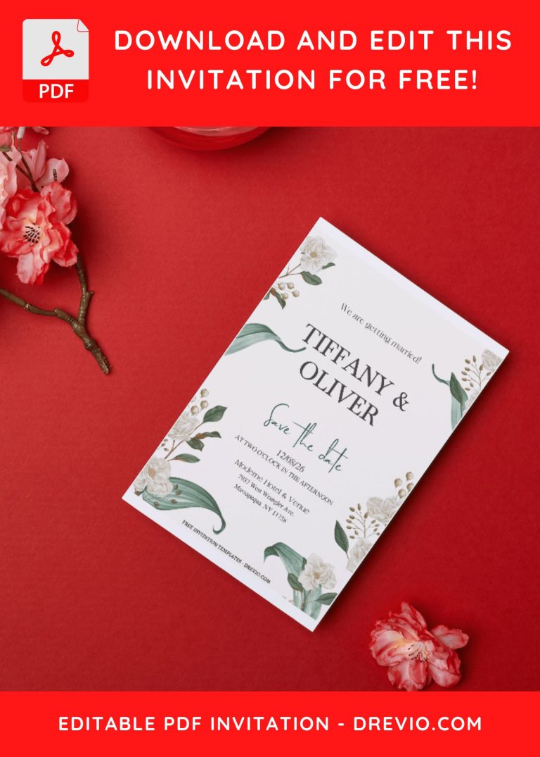 (Free Editable PDF) Watercolor Amaryllis & Lily Wedding Invitation Templates