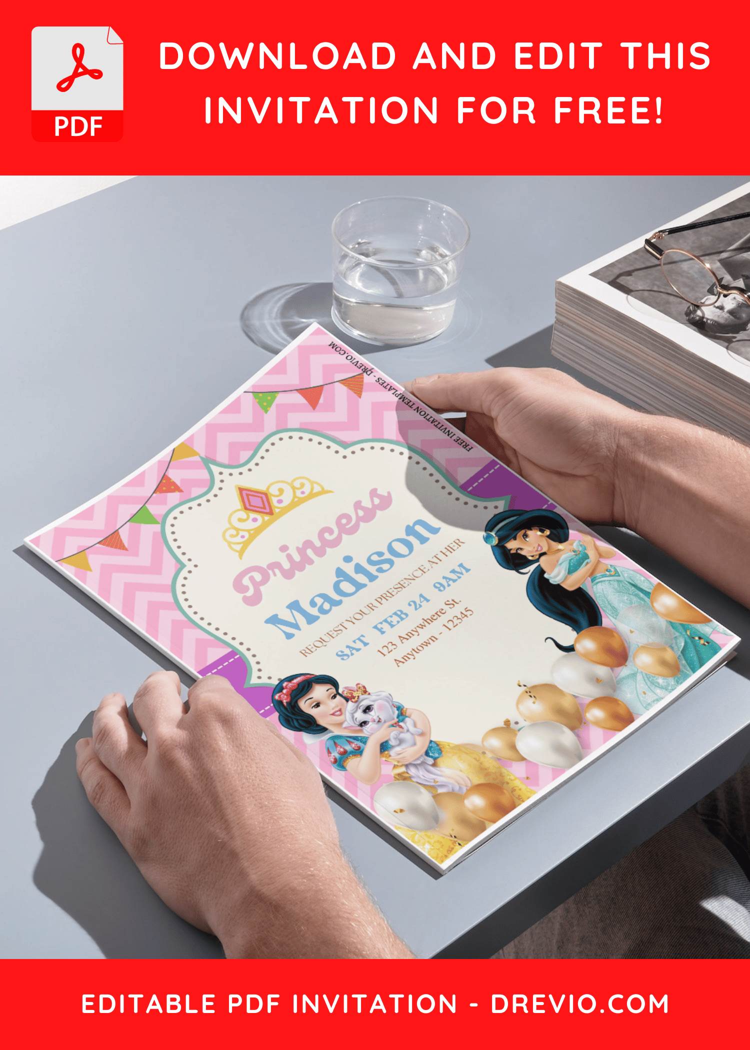 (Free Editable PDF) Gorgeous Disney Princess Birthday Invitation Templates