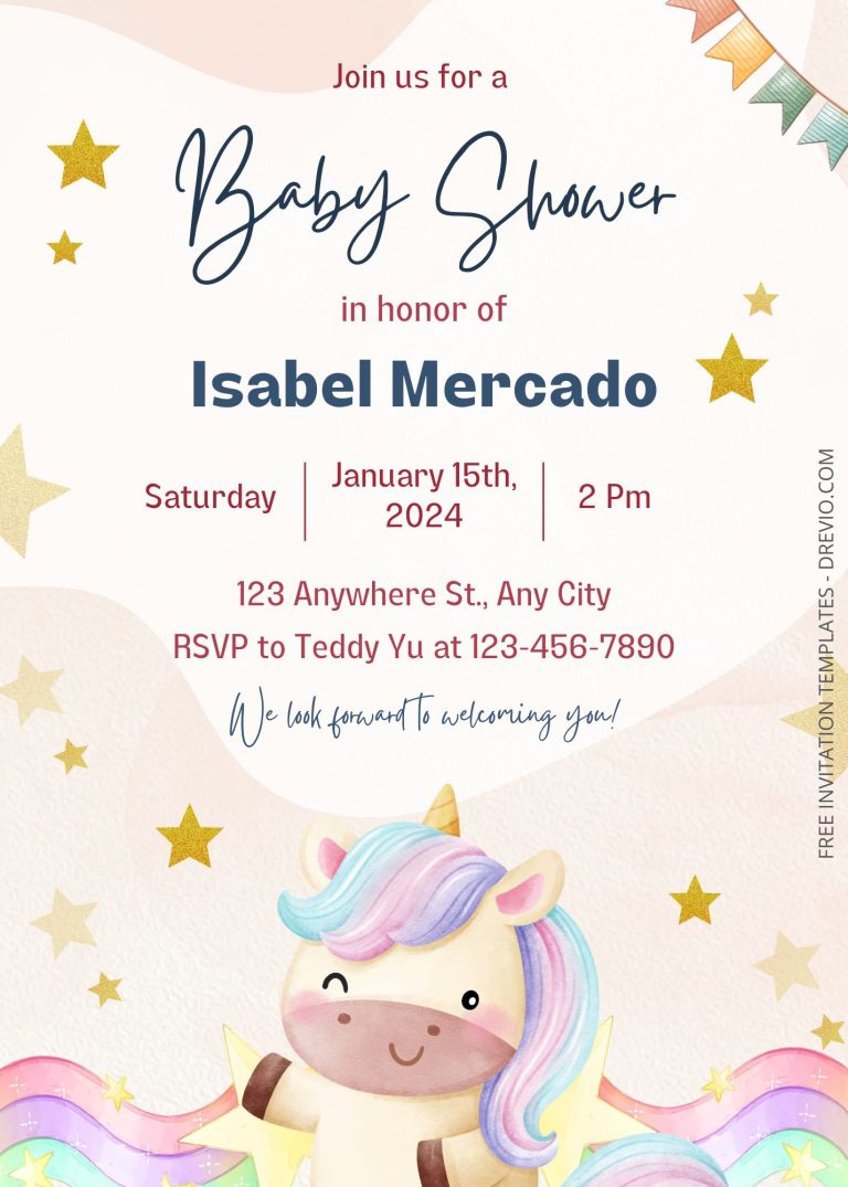 FREE Funky Unicorn Baby Shower Invitation Templates
