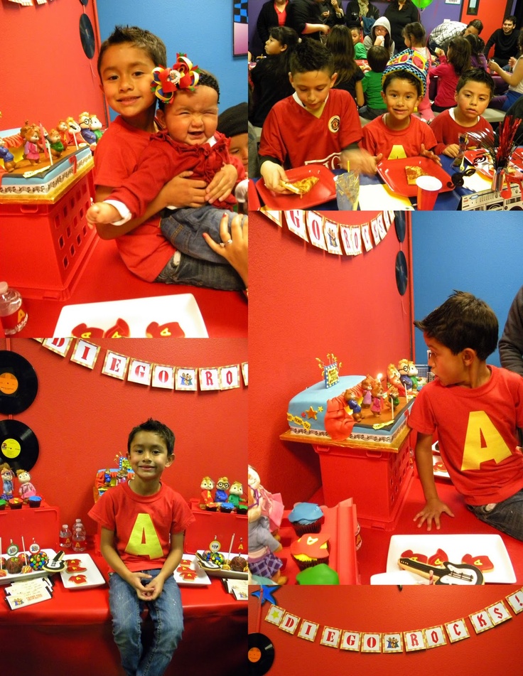 Alvin-inspired birthday invitation template with vibrant red background, microphone graphics, stage effects and energetic party accents