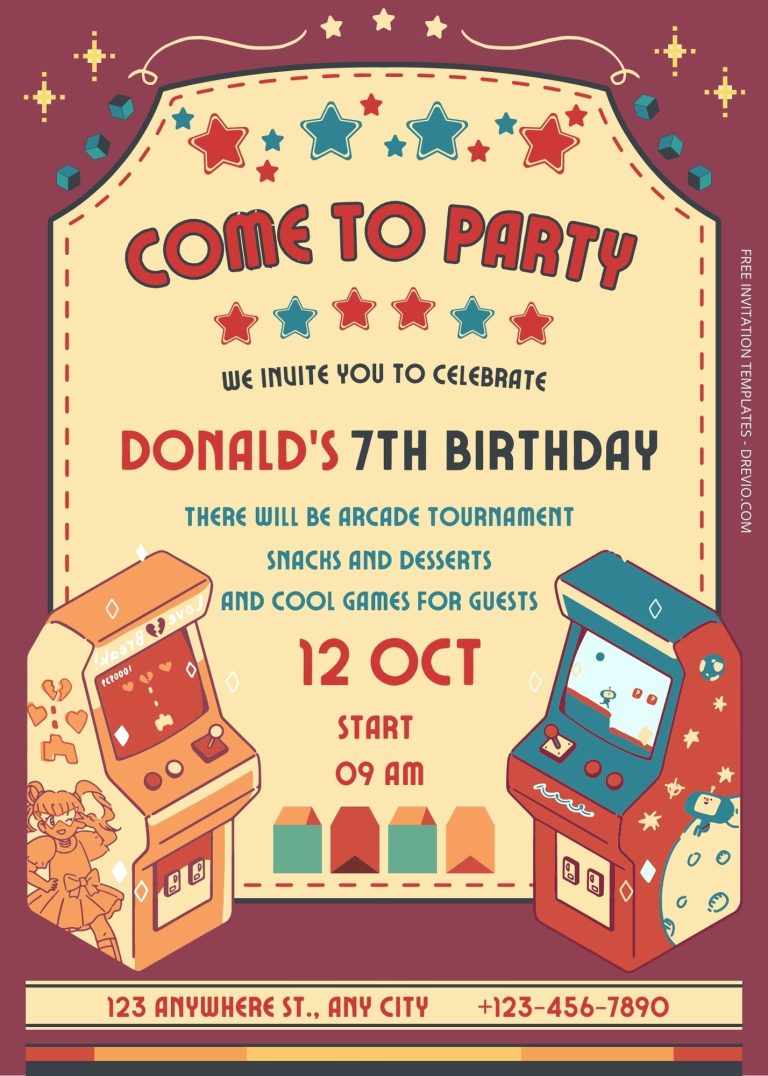 FREE Arcade Party Birthday Invitation Templates