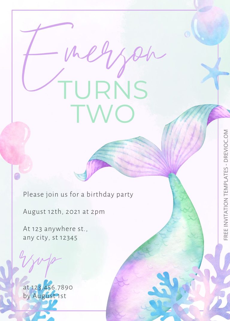 FREE Mermaid Tail Birthday Invitation Templates